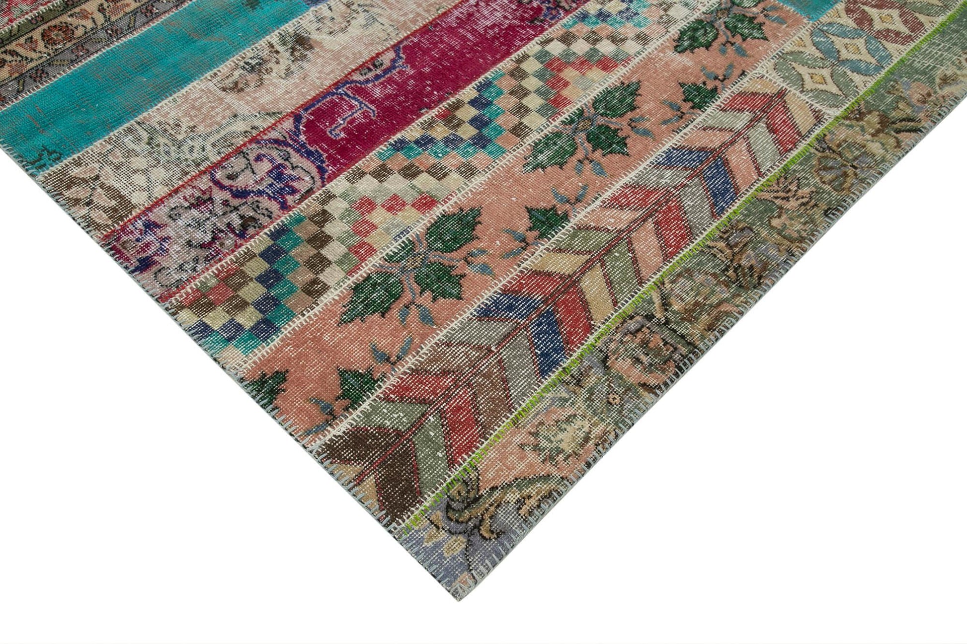 Kırk Yama Gri Patchwork Pamuk Yün El Dokuma Halısı 204x306 Agacan