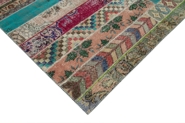 Kırk Yama Gri Patchwork Pamuk Yün El Dokuma Halısı 204x306 Agacan