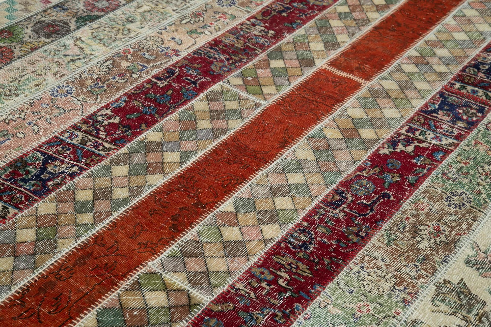 Kırk Yama Gri Patchwork Pamuk Yün El Dokuma Halısı 202x308 Agacan
