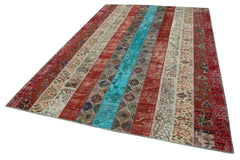 Kırk Yama Kırmızı Patchwork Pamuk Yün El Dokuma Halısı 204x306 Agacan
