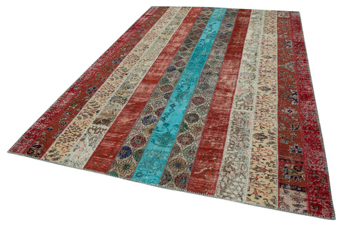 Kırk Yama Kırmızı Patchwork Pamuk Yün El Dokuma Halısı 204x306 Agacan