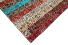 Kırk Yama Kırmızı Patchwork Pamuk Yün El Dokuma Halısı 204x306 Agacan