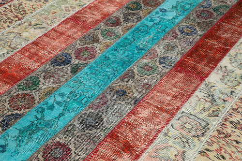 Kırk Yama Kırmızı Patchwork Pamuk Yün El Dokuma Halısı 204x306 Agacan