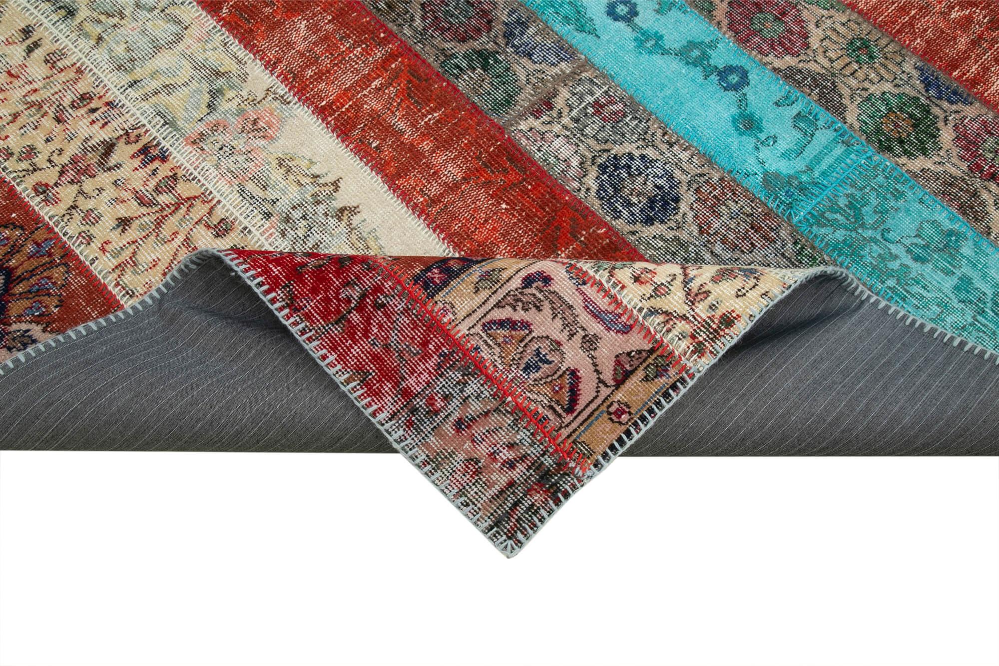 Kırk Yama Kırmızı Patchwork Pamuk Yün El Dokuma Halısı 204x306 Agacan