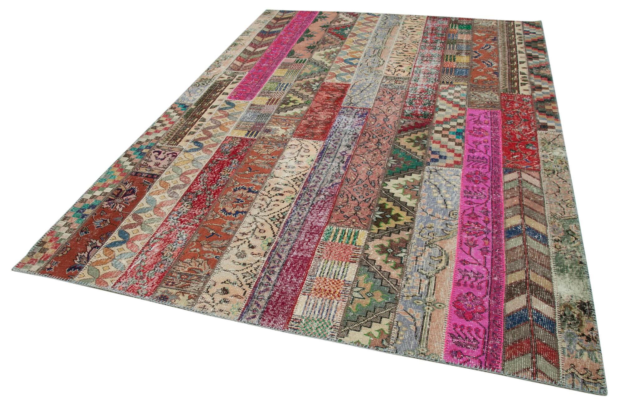 Kırk Yama Kırmızı Patchwork Pamuk Yün El Dokuma Halısı 204x306 Agacan