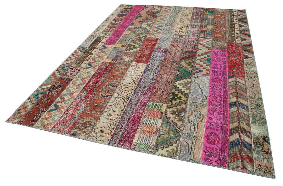 Kırk Yama Kırmızı Patchwork Pamuk Yün El Dokuma Halısı 204x306 Agacan