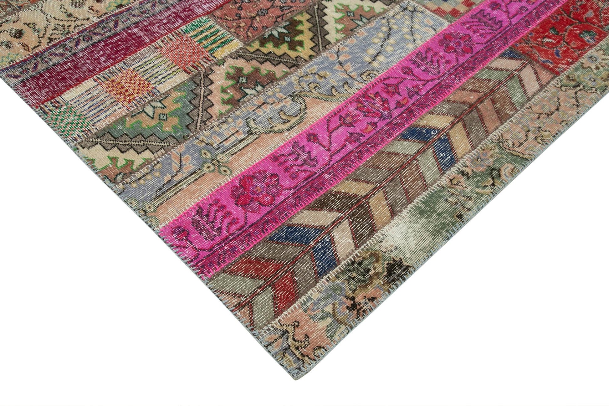 Kırk Yama Kırmızı Patchwork Pamuk Yün El Dokuma Halısı 204x306 Agacan
