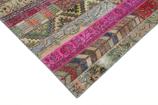 Kırk Yama Kırmızı Patchwork Pamuk Yün El Dokuma Halısı 204x306 Agacan