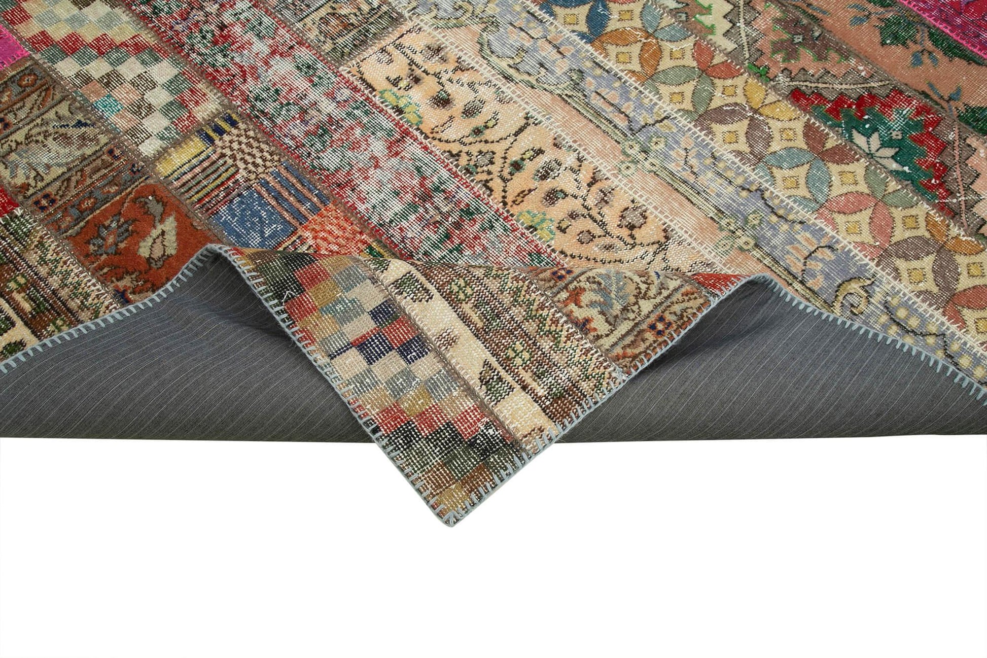 Kırk Yama Kırmızı Patchwork Pamuk Yün El Dokuma Halısı 204x306 Agacan