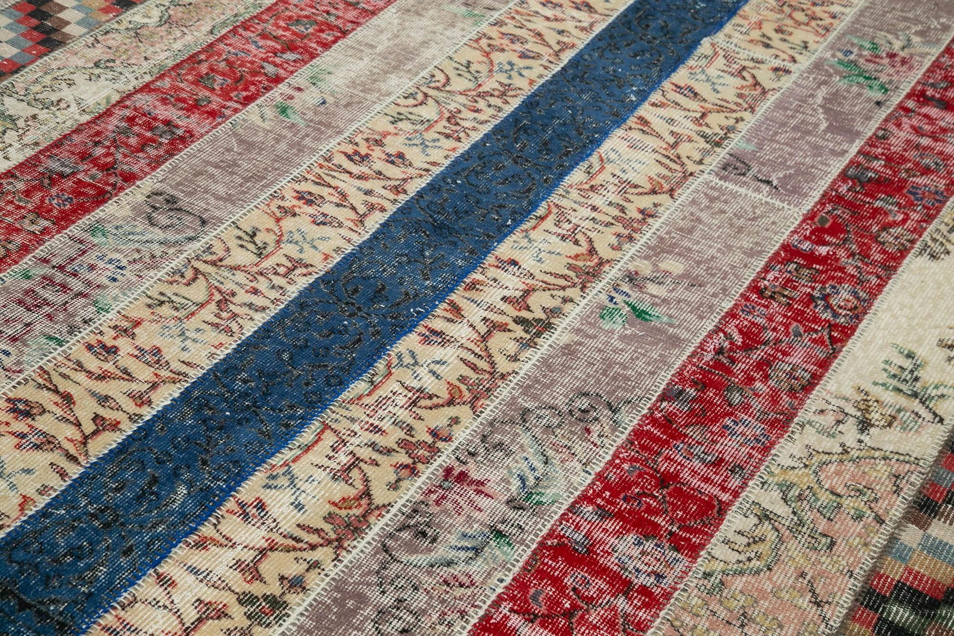 Kırk Yama Gri Patchwork Pamuk Yün El Dokuma Halısı 203x308 Agacan