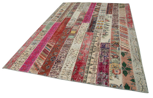 Kırk Yama Kırmızı Patchwork Pamuk Yün El Dokuma Halısı 205x305 Agacan