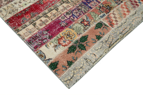 Kırk Yama Kırmızı Patchwork Pamuk Yün El Dokuma Halısı 205x305 Agacan