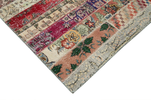 Kırk Yama Kırmızı Patchwork Pamuk Yün El Dokuma Halısı 205x305 Agacan