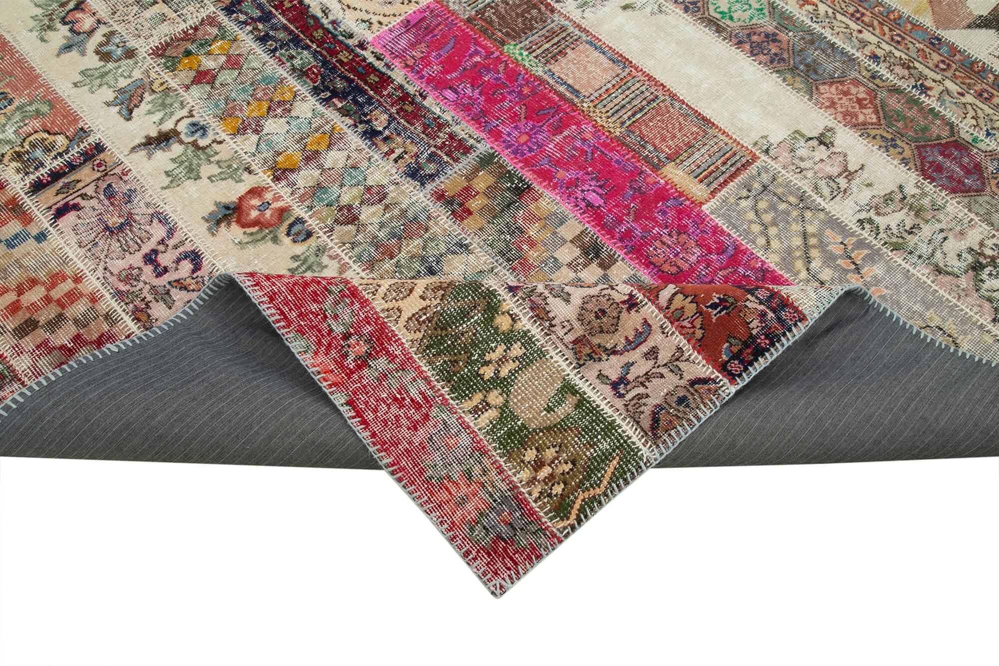 Kırk Yama Kırmızı Patchwork Pamuk Yün El Dokuma Halısı 205x305 Agacan