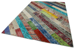 Kırk Yama Gri Patchwork Pamuk Yün El Dokuma Halısı 204x305 Agacan
