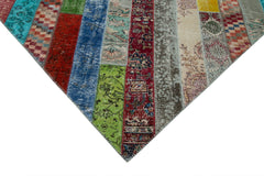 Kırk Yama Gri Patchwork Pamuk Yün El Dokuma Halısı 204x305 Agacan