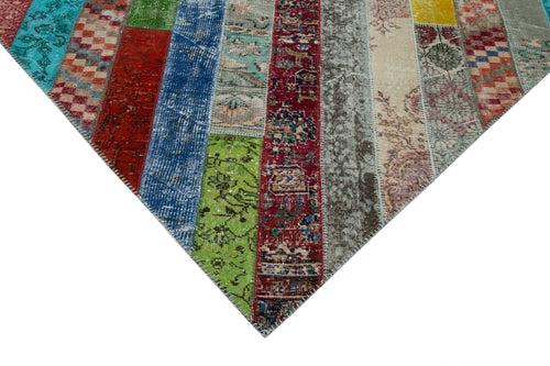 Kırk Yama Gri Patchwork Pamuk Yün El Dokuma Halısı 204x305 Agacan
