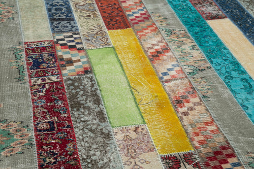 Kırk Yama Gri Patchwork Pamuk Yün El Dokuma Halısı 204x305 Agacan