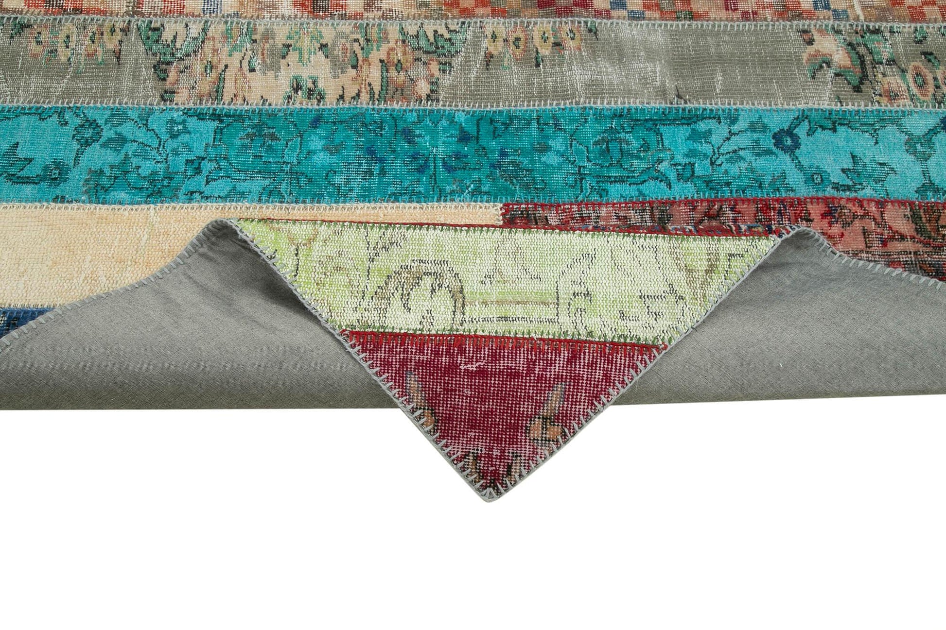 Kırk Yama Gri Patchwork Pamuk Yün El Dokuma Halısı 204x305 Agacan