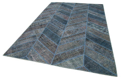 Kırk Yama Mavi Patchwork Pamuk Yün El Dokuma Halısı 198x300 Agacan