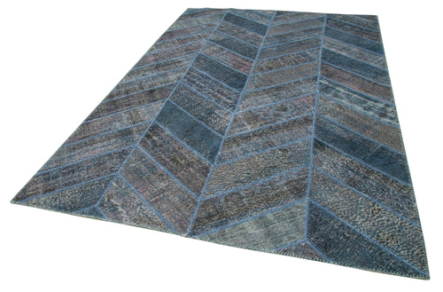 Kırk Yama Mavi Patchwork Pamuk Yün El Dokuma Halısı 198x300 Agacan