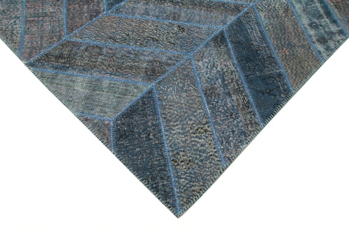 Kırk Yama Mavi Patchwork Pamuk Yün El Dokuma Halısı 198x300 Agacan