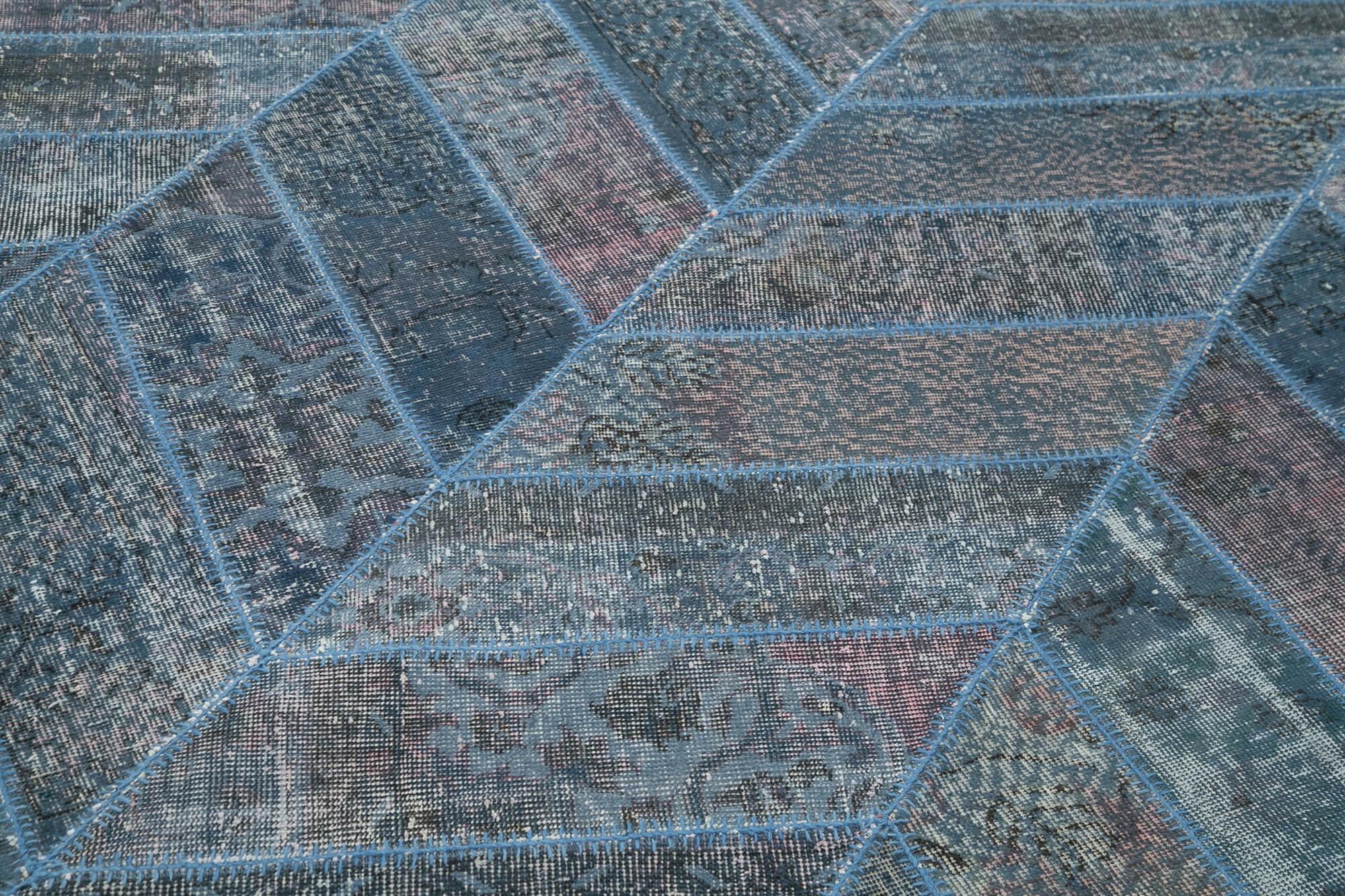 Kırk Yama Mavi Patchwork Pamuk Yün El Dokuma Halısı 198x300 Agacan