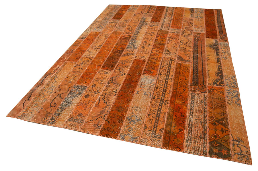 Kırk Yama Turuncu Patchwork Pamuk Yün El Dokuma Halısı 202x305 Agacan