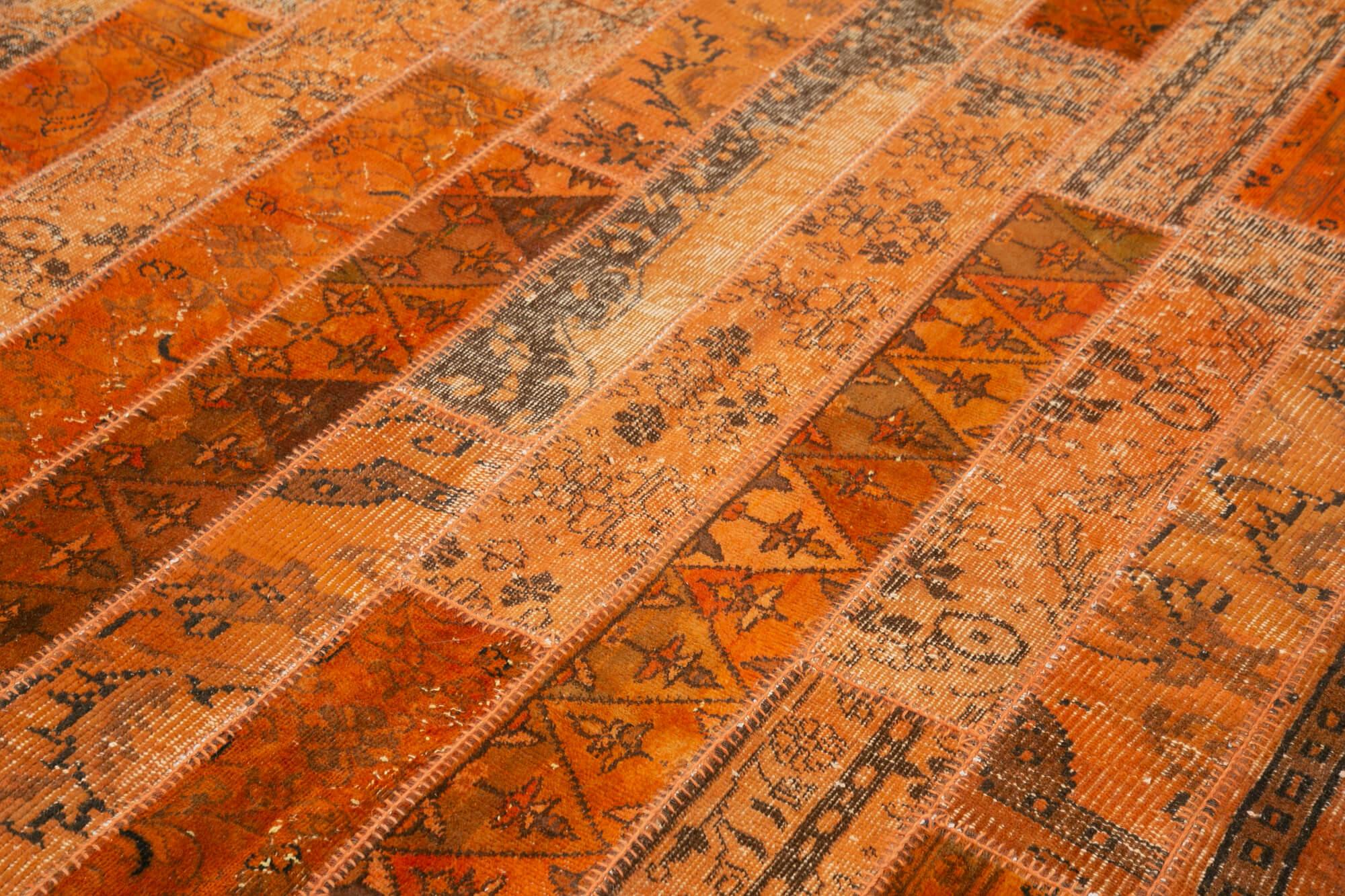 Kırk Yama Turuncu Patchwork Pamuk Yün El Dokuma Halısı 202x305 Agacan