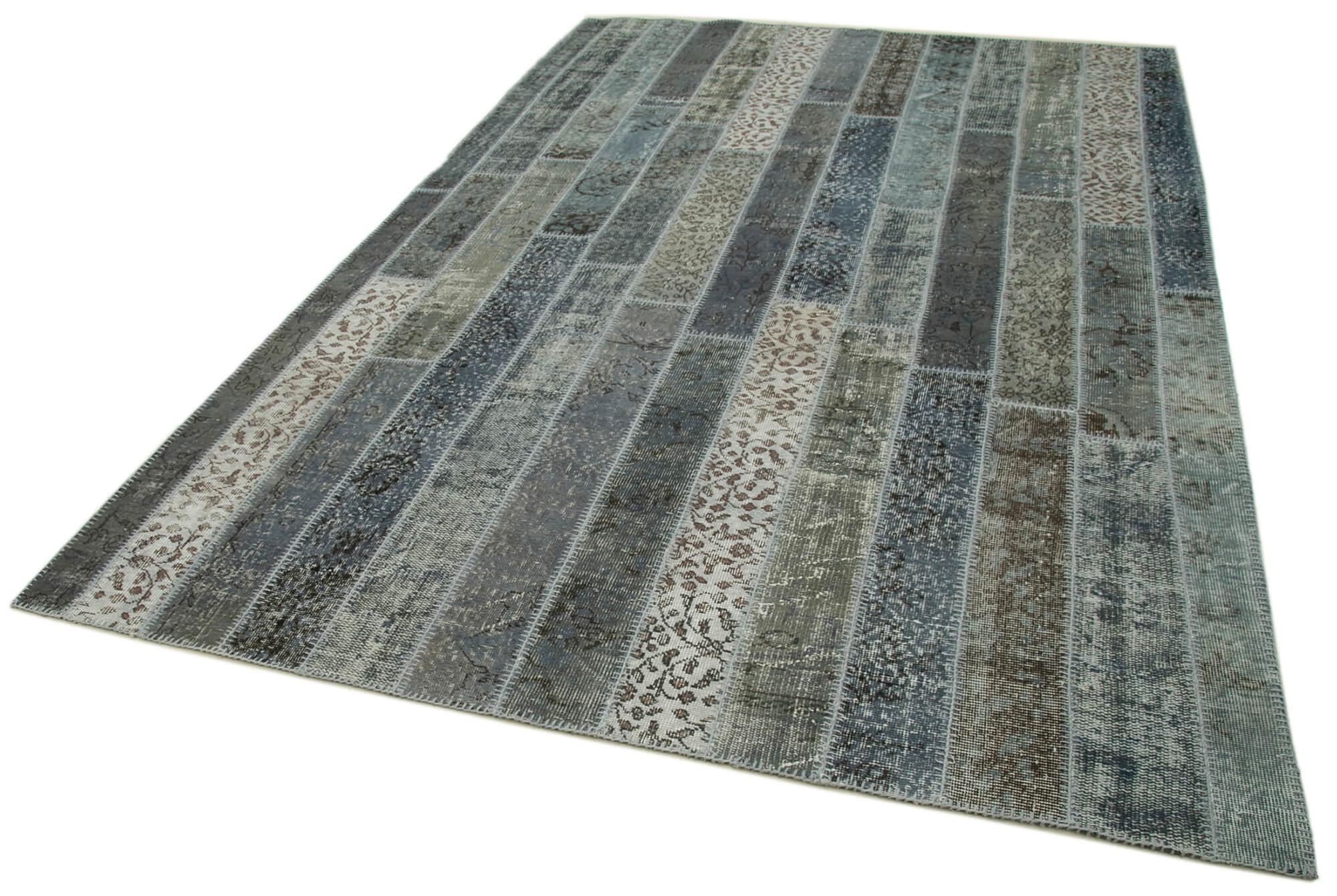 Kırk Yama Gri Patchwork Pamuk Yün El Dokuma Halısı 203x304 Agacan