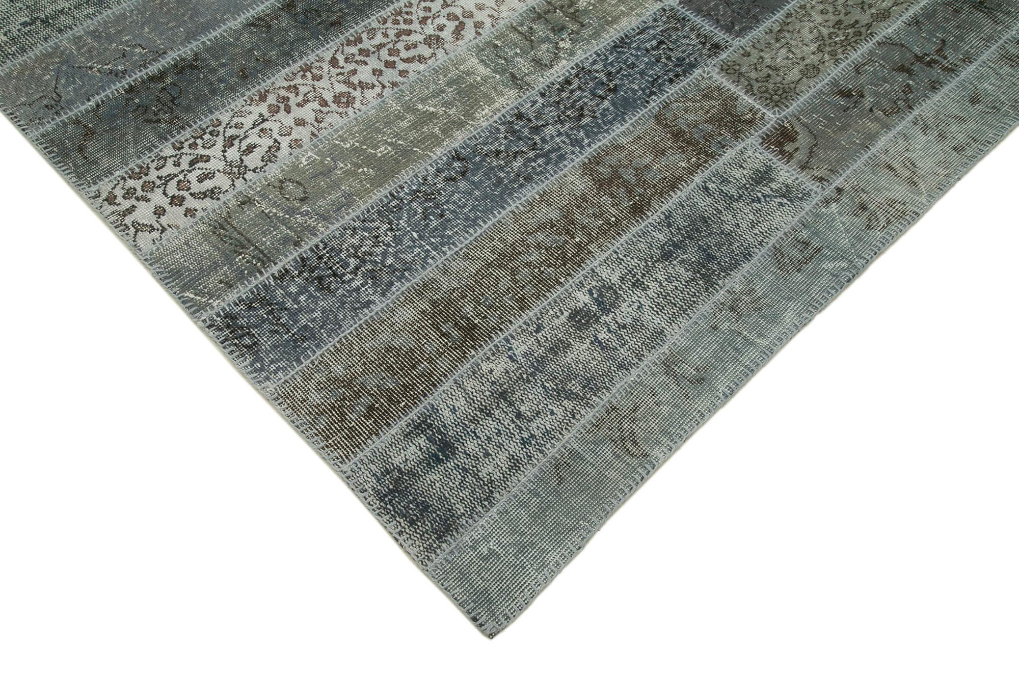 Kırk Yama Gri Patchwork Pamuk Yün El Dokuma Halısı 203x304 Agacan