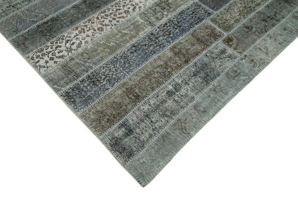 Kırk Yama Gri Patchwork Pamuk Yün El Dokuma Halısı 203x304 Agacan