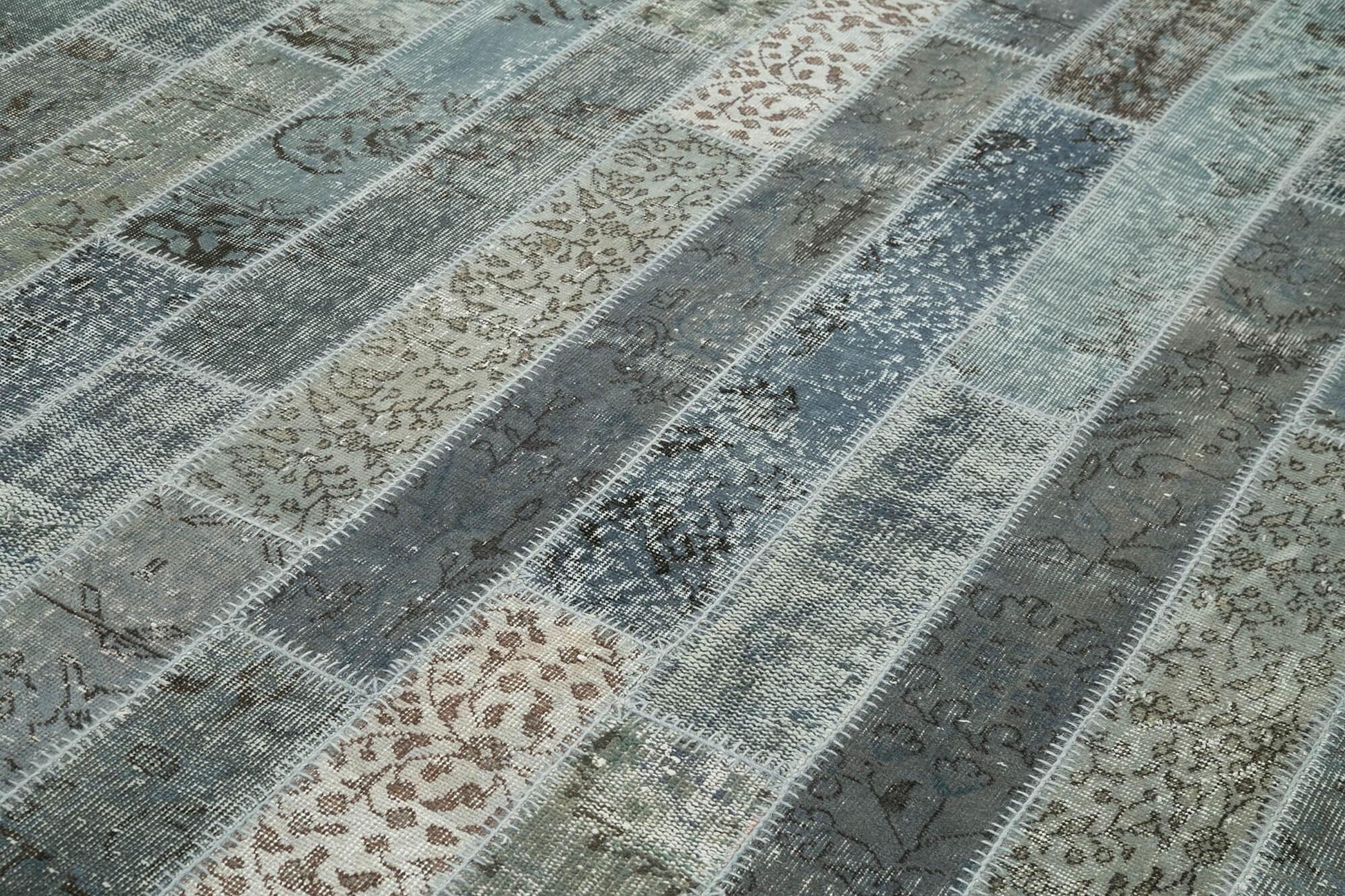 Kırk Yama Gri Patchwork Pamuk Yün El Dokuma Halısı 203x304 Agacan
