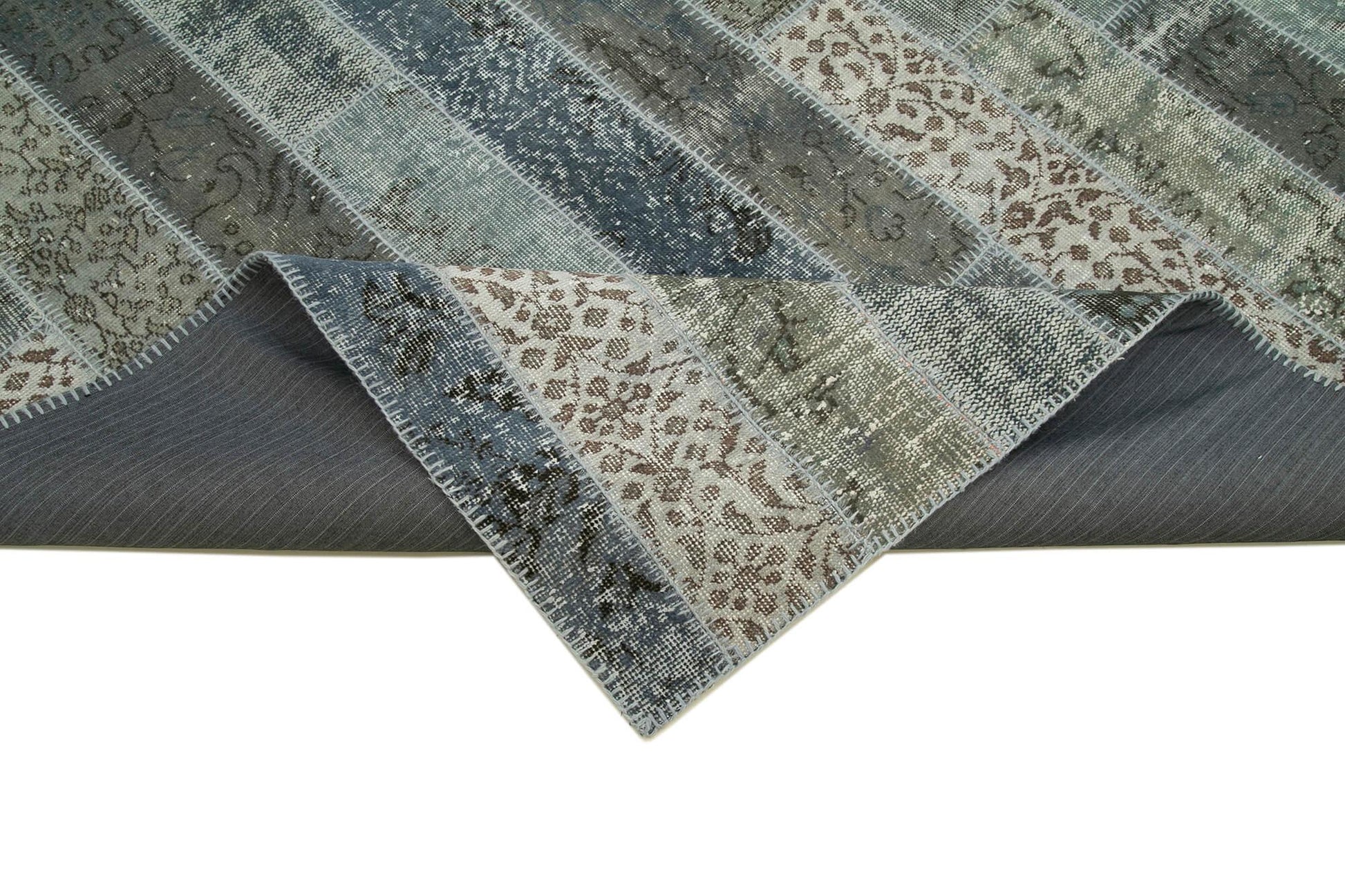 Kırk Yama Gri Patchwork Pamuk Yün El Dokuma Halısı 203x304 Agacan