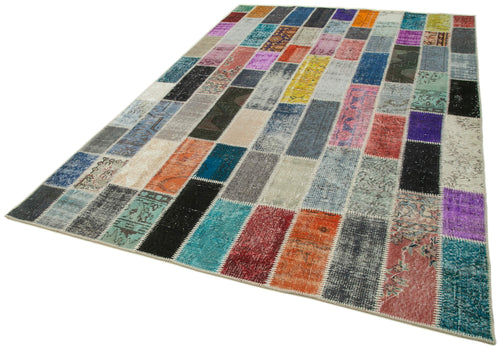 Kırk Yama Gri Patchwork Pamuk Yün El Dokuma Halısı 206x306 Agacan