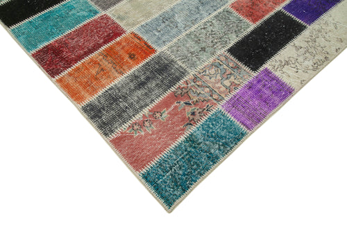 Kırk Yama Gri Patchwork Pamuk Yün El Dokuma Halısı 206x306 Agacan