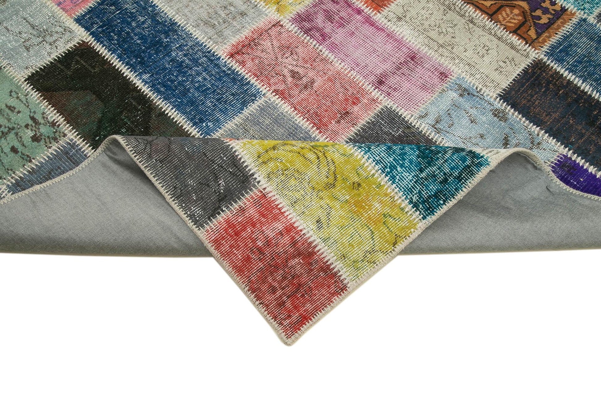 Kırk Yama Gri Patchwork Pamuk Yün El Dokuma Halısı 206x306 Agacan
