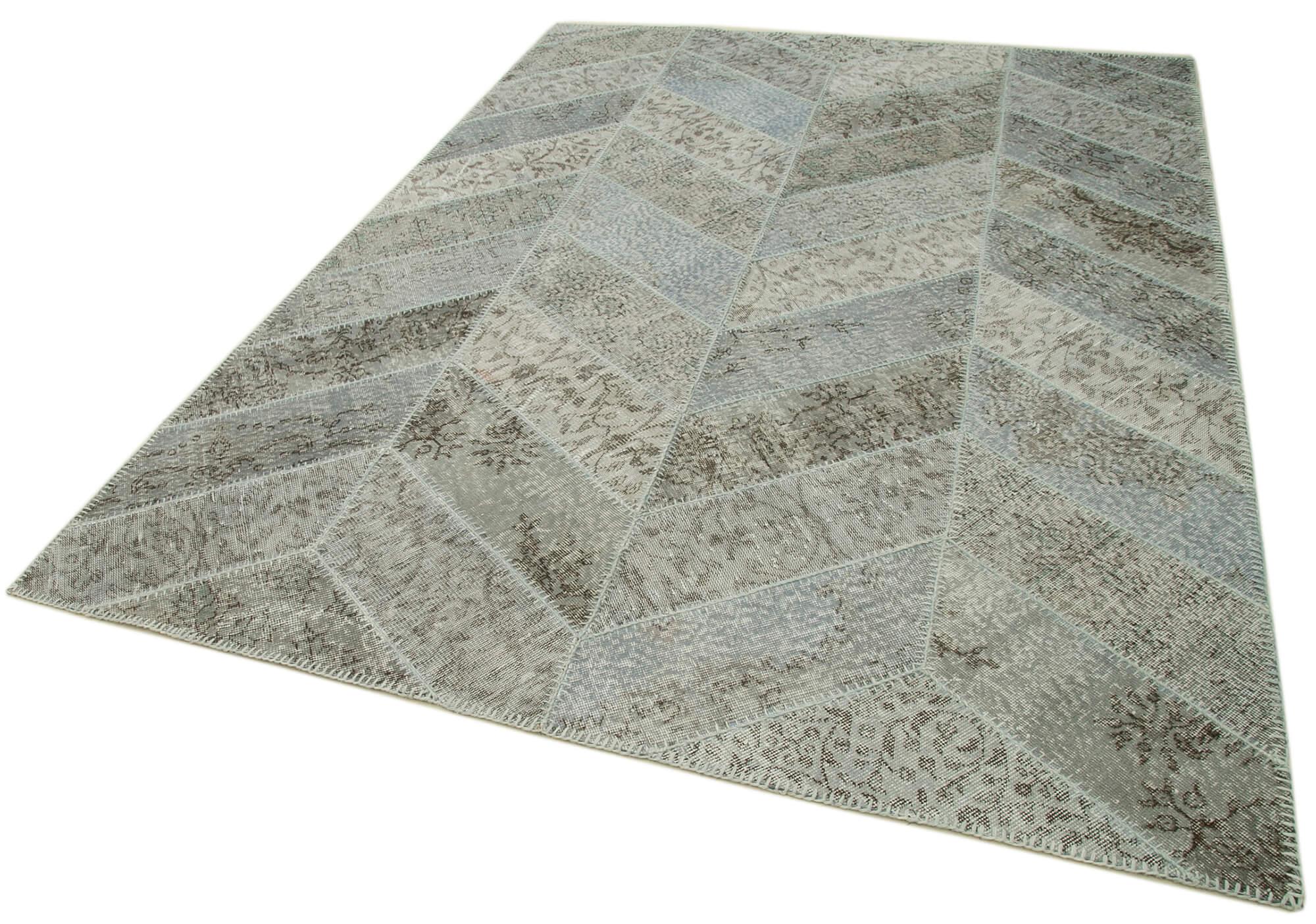 Kırk Yama Gri Patchwork Pamuk Yün El Dokuma Halısı 191x262 Agacan