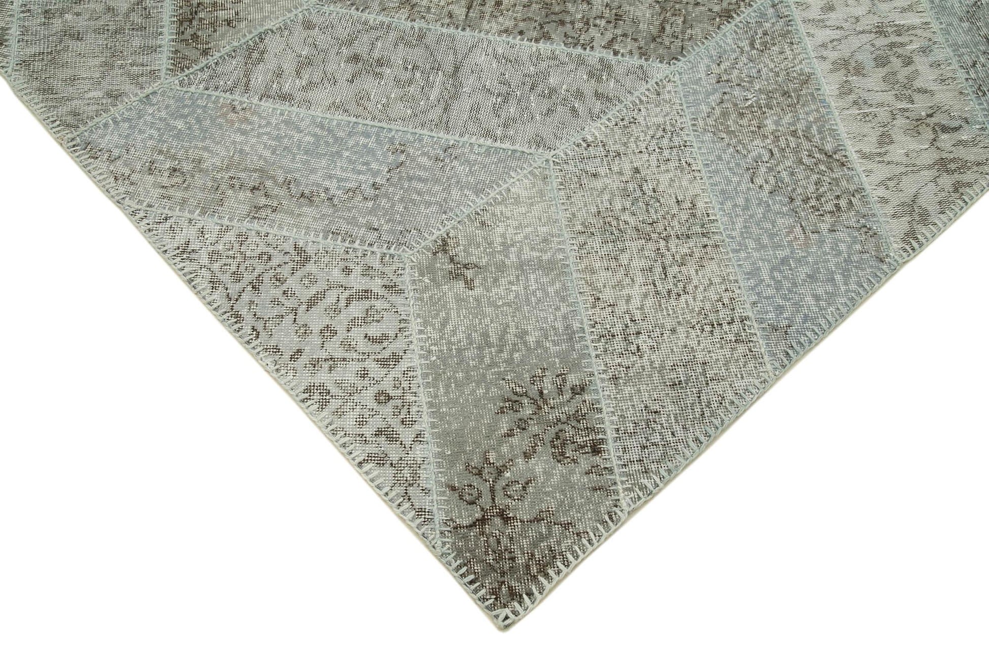 Kırk Yama Gri Patchwork Pamuk Yün El Dokuma Halısı 191x262 Agacan