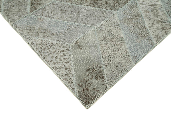 Kırk Yama Gri Patchwork Pamuk Yün El Dokuma Halısı 191x262 Agacan