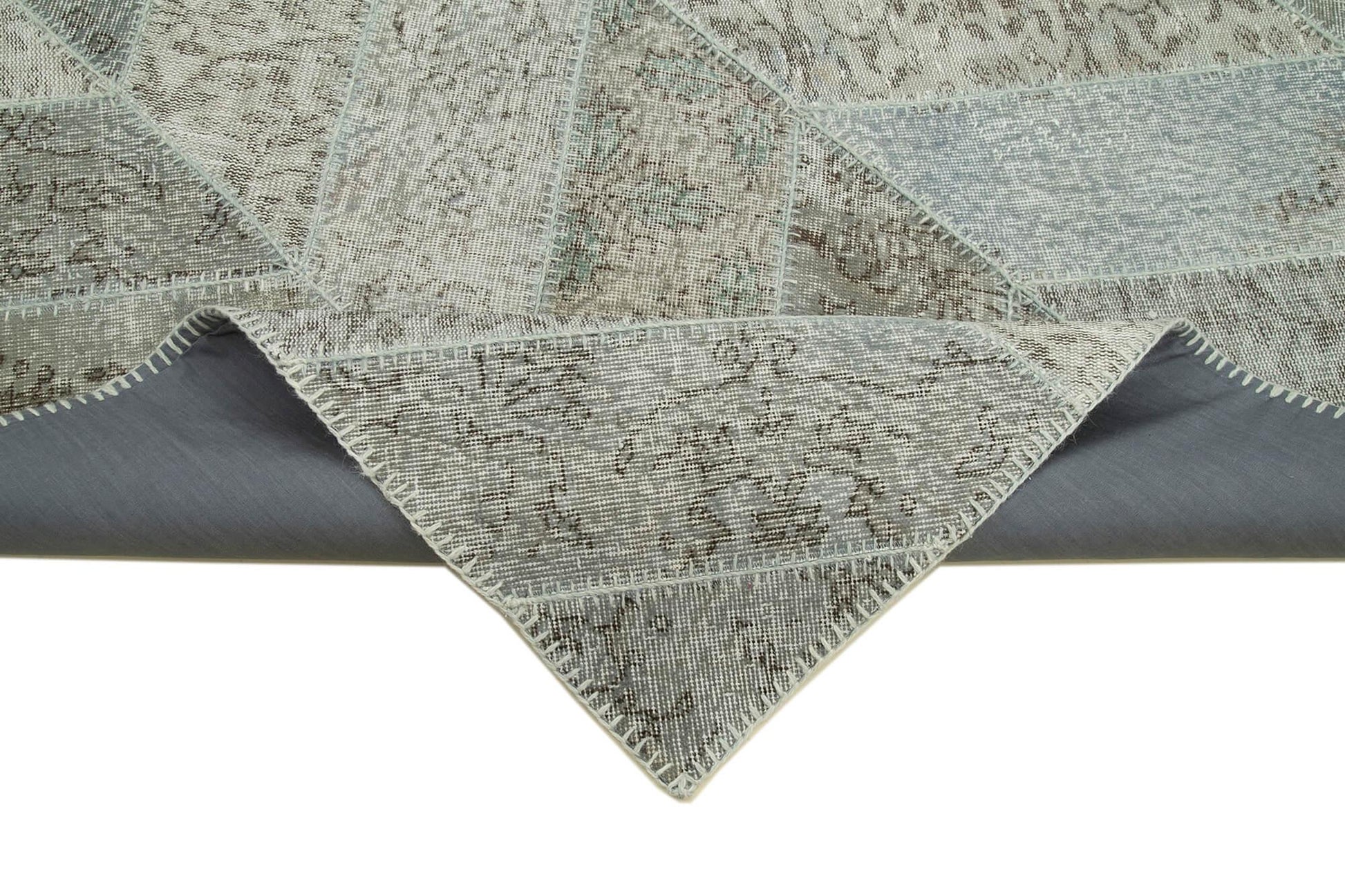 Kırk Yama Gri Patchwork Pamuk Yün El Dokuma Halısı 191x262 Agacan