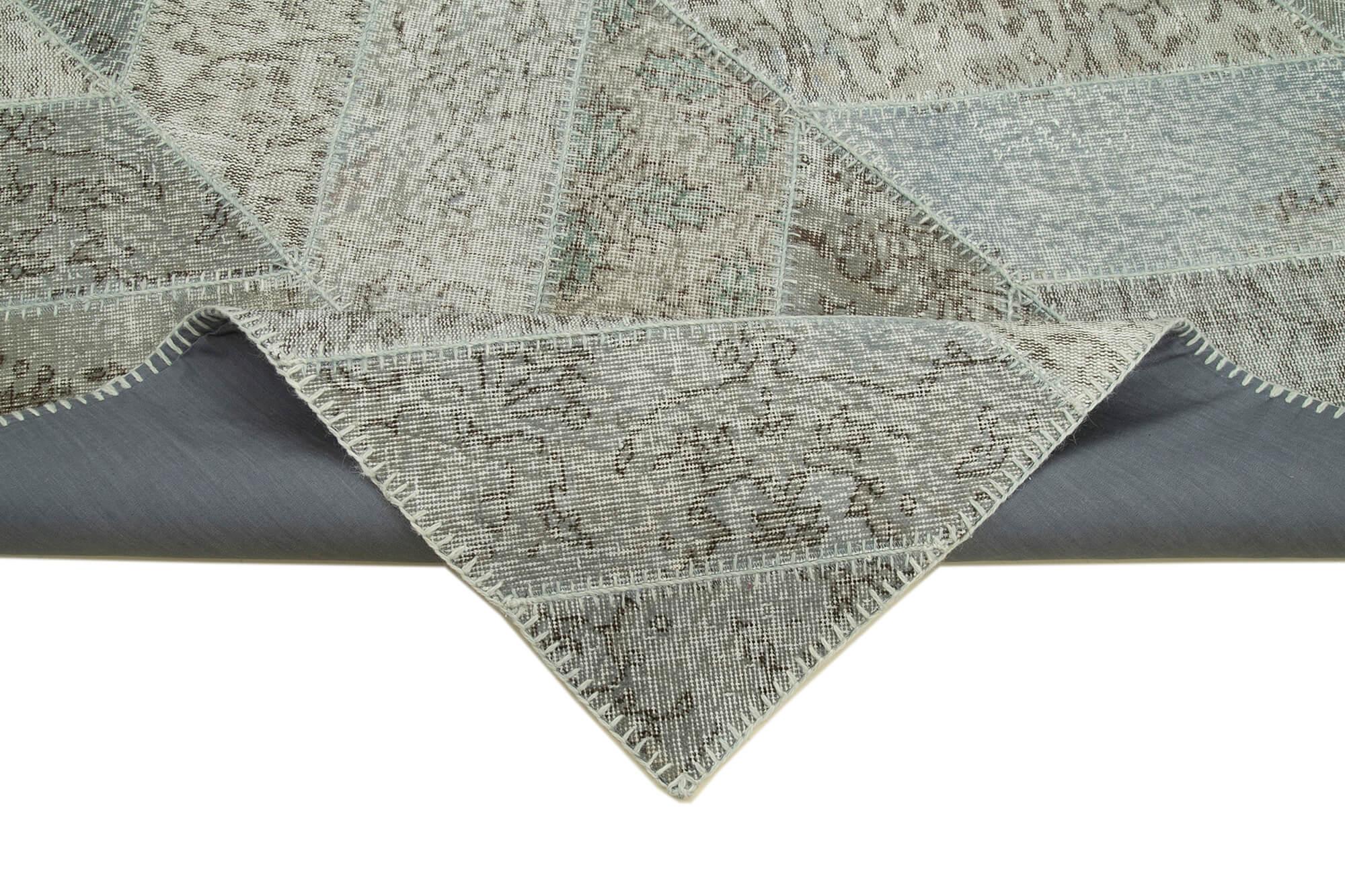 Kırk Yama Gri Patchwork Pamuk Yün El Dokuma Halısı 191x262 Agacan