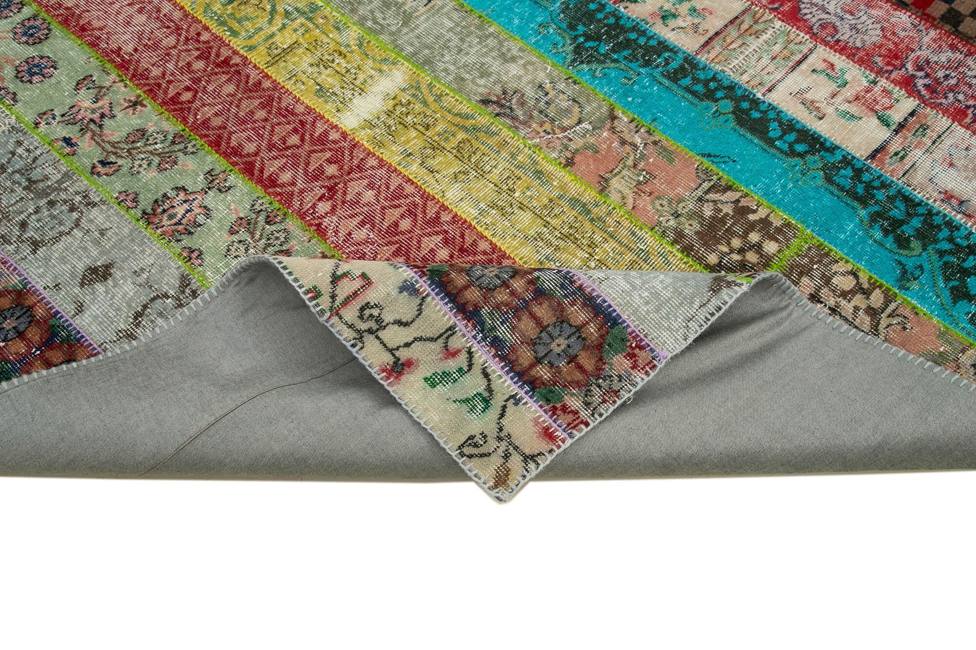 Kırk Yama Gri Patchwork Pamuk Yün El Dokuma Halısı 203x304 Agacan