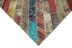 Kırk Yama Gri Patchwork Pamuk Yün El Dokuma Halısı 204x308 Agacan