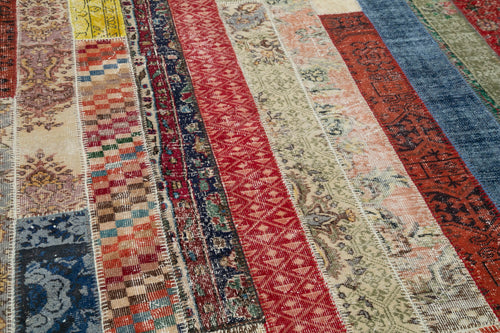 Kırk Yama Gri Patchwork Pamuk Yün El Dokuma Halısı 204x308 Agacan