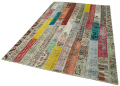 Kırk Yama Gri Patchwork Pamuk Yün El Dokuma Halısı 202x305 Agacan
