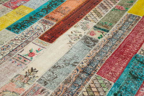 Kırk Yama Gri Patchwork Pamuk Yün El Dokuma Halısı 202x305 Agacan