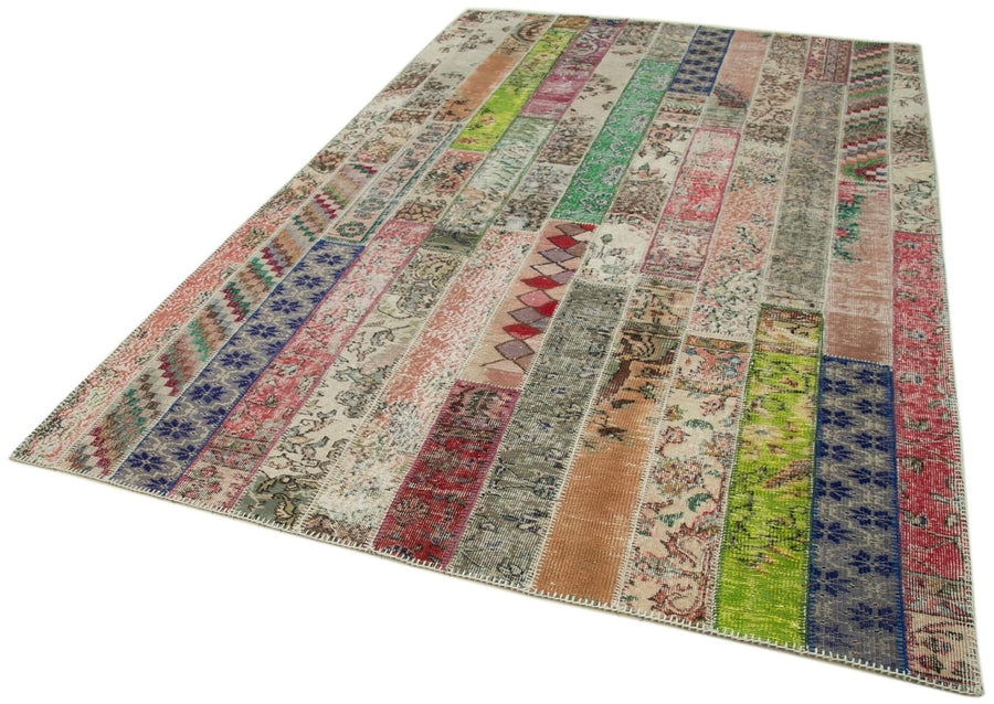 Kırk Yama Kırmızı Patchwork Pamuk Yün El Dokuma Halısı 200x305 Agacan