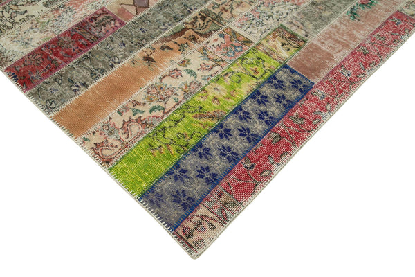 Kırk Yama Kırmızı Patchwork Pamuk Yün El Dokuma Halısı 200x305 Agacan