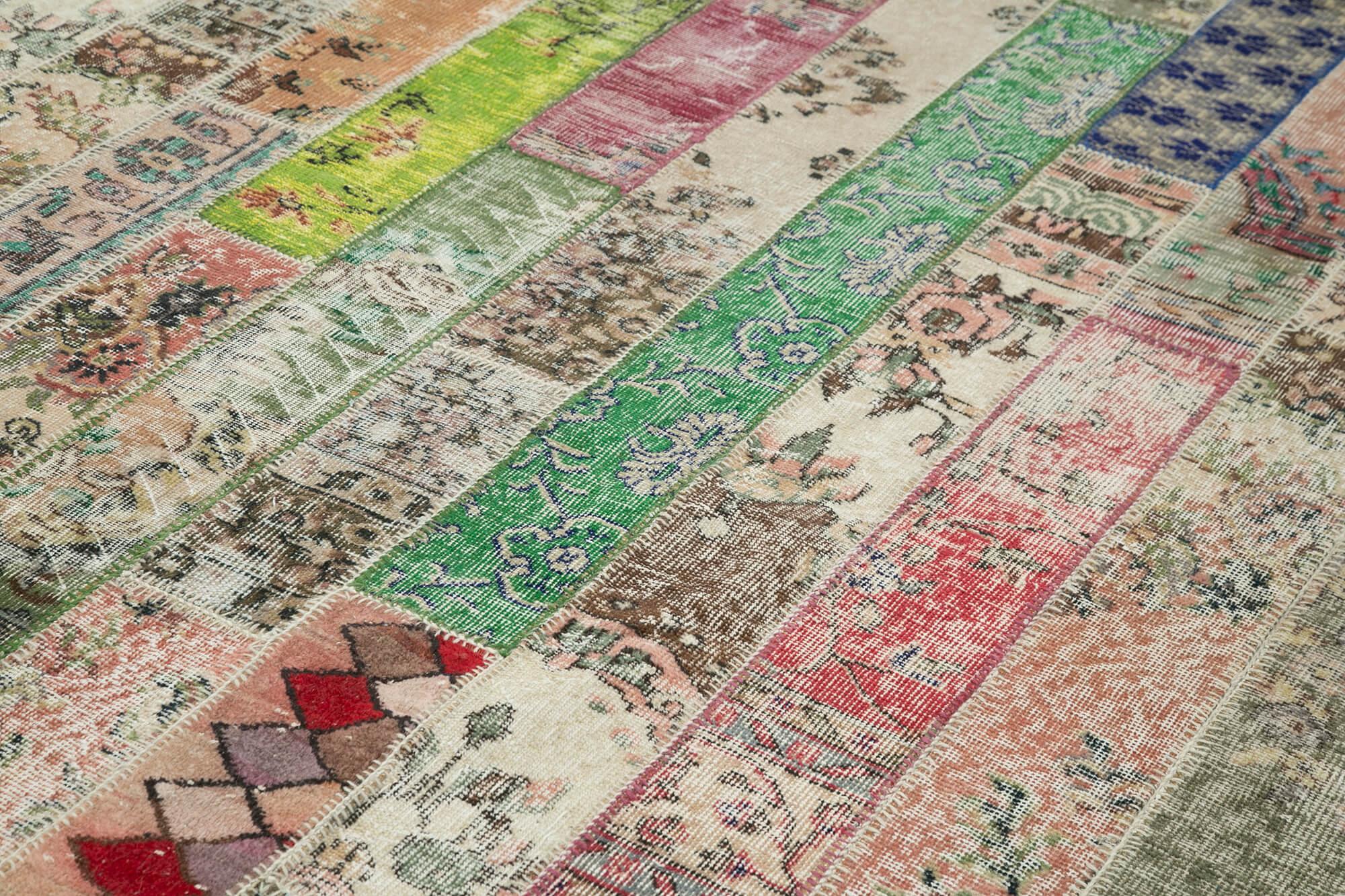 Kırk Yama Kırmızı Patchwork Pamuk Yün El Dokuma Halısı 200x305 Agacan